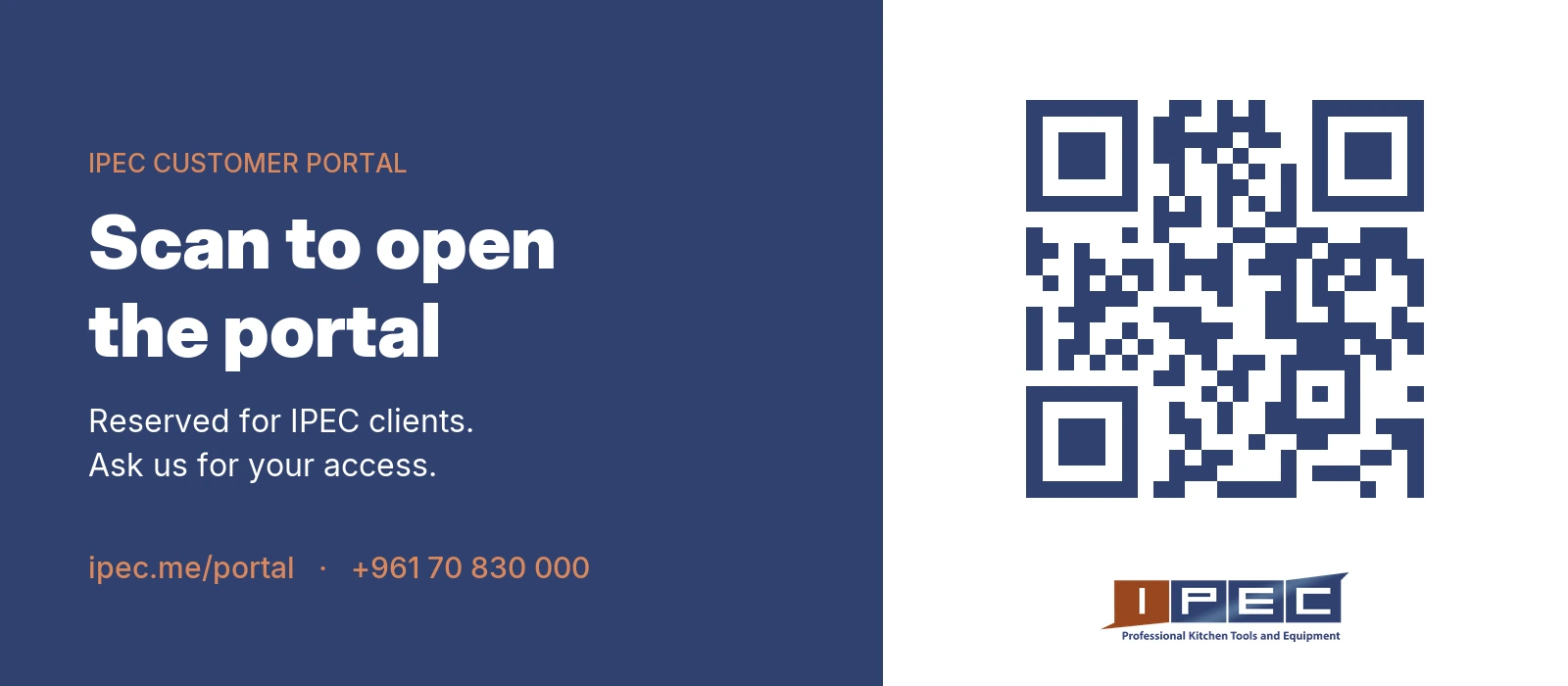 QR code that opens the IPEC customer portal at ipec.me/portal